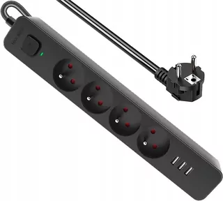 Napájací kábel, predlžovací kábel Defender 4 SOCKET + 3 SOCケット USB 1,5m s uzemnením